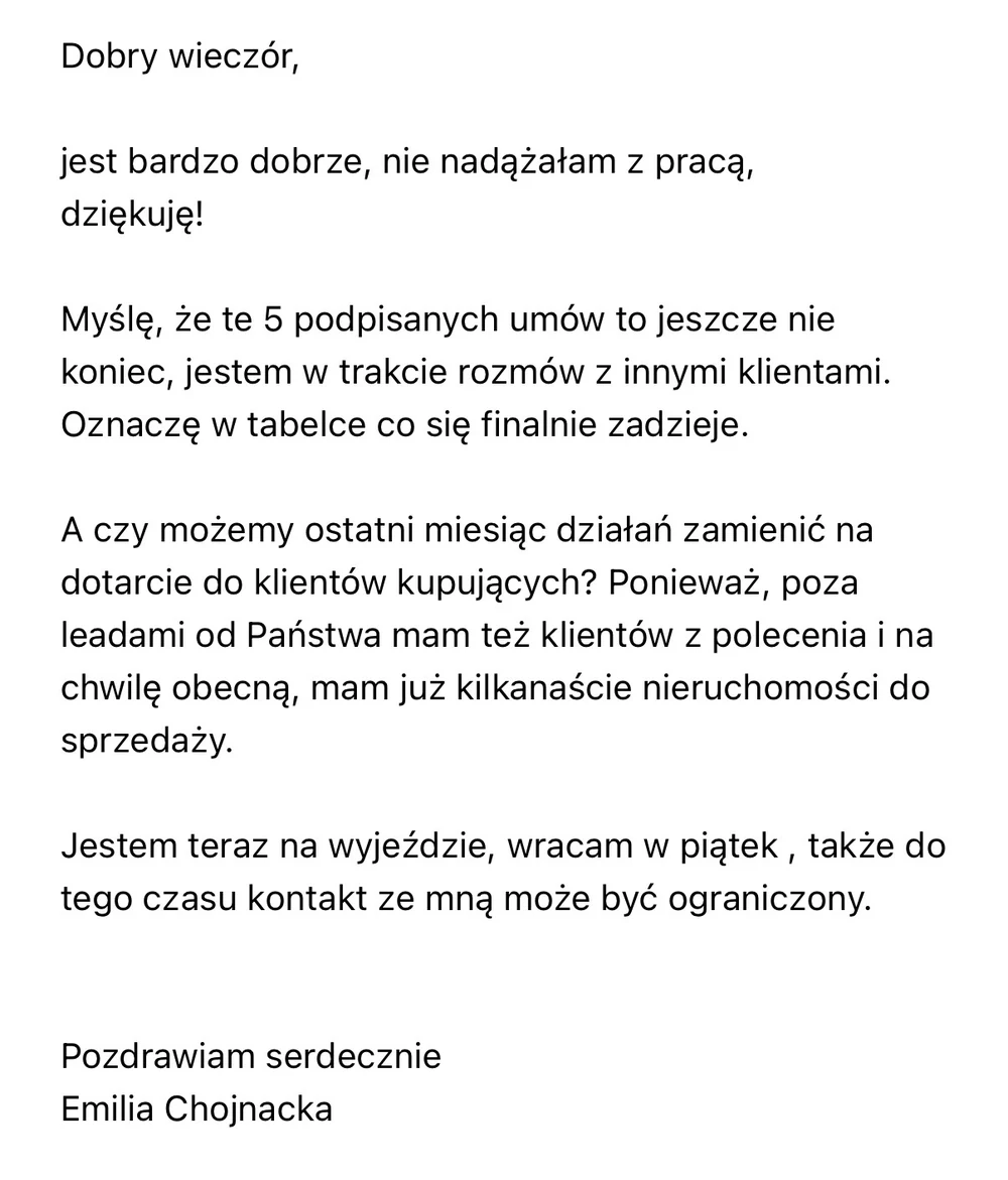 Opinia klientki mailem, Emilia Chojnacka